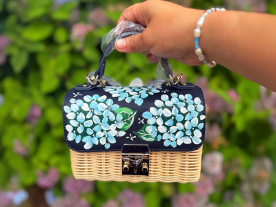 Hand Painted Hydrangea Bag Navy 01