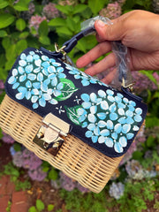 Hand Painted Hydrangea Bag Navy 01