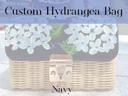 Custom Hand Painted Hydrangea Bag, Navy