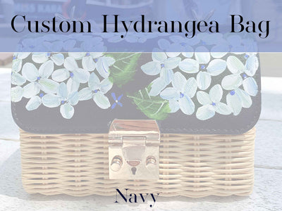 Custom Hand Painted Hydrangea Bag, Navy