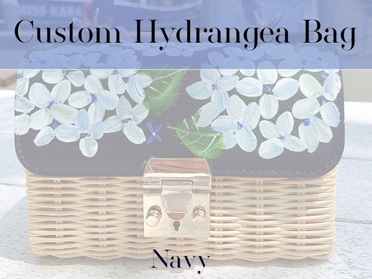 Custom Hand Painted Hydrangea Bag, Navy
