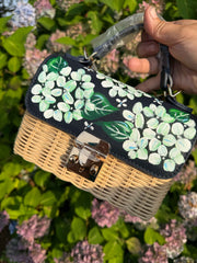 Hand Painted Hydrangea Bag Navy 05