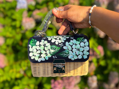 Hand Painted Hydrangea Bag Navy 05