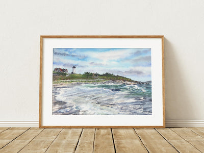 Nobska Light Summer Coastal Watercolor Print – 5x7, 8x10, or 11x14 Fine Art by ALR Designs