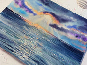 Metallic Ocean Landscape Original Watercolor Painting