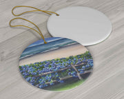 Blue Hydrangea Fence Ceramic Christmas Ornament