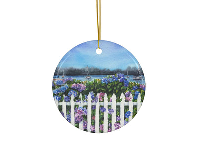 Colorful Hydrangeas Ceramic Christmas Ornament