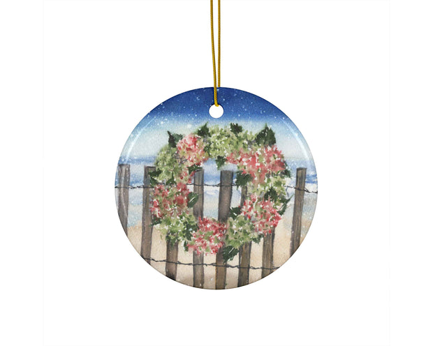 Christmas Hydrangea Wreath Ceramic Christmas Ornament