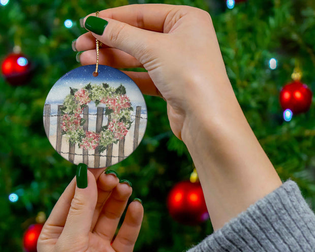 Christmas Hydrangea Wreath Ceramic Christmas Ornament