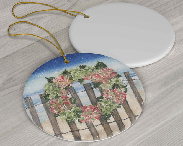 Christmas Hydrangea Wreath Ceramic Christmas Ornament