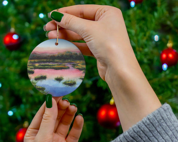 Sunset Marsh Ceramic Christmas Ornament