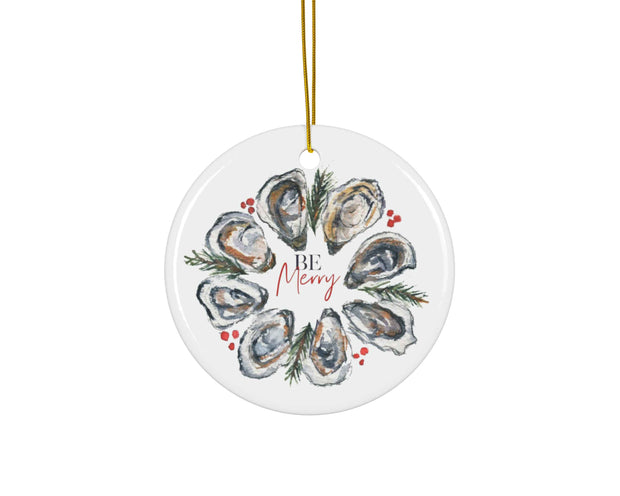 Merry Oyster Wreath Ceramic Christmas Ornament
