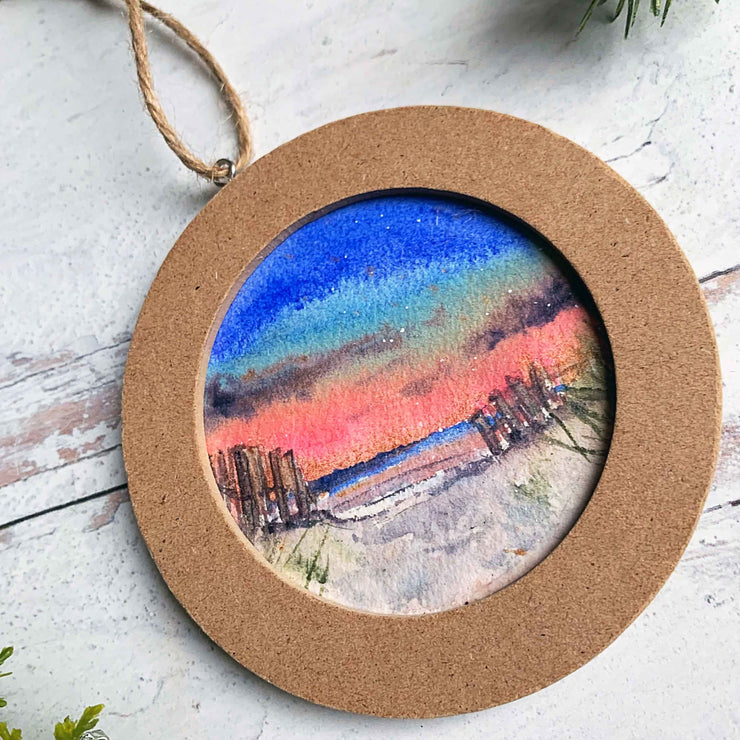Hand-painted Watercolor "Sunset Beach" Ornament