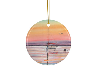 Colorful Sunset Sail Ceramic Christmas Ornament