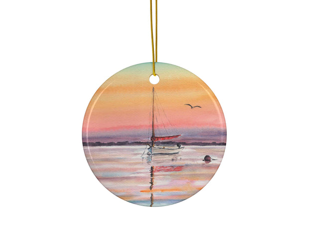 Colorful Sunset Sail Ceramic Christmas Ornament