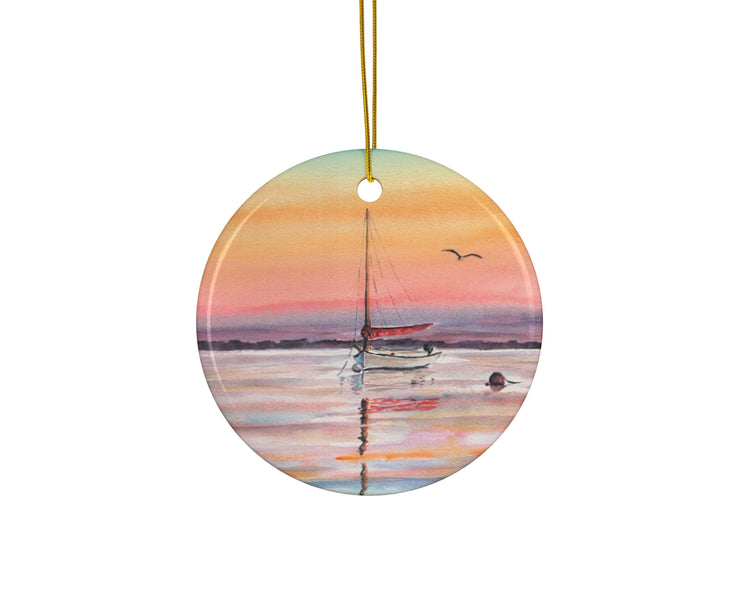 Colorful Sunset Sail Ceramic Christmas Ornament