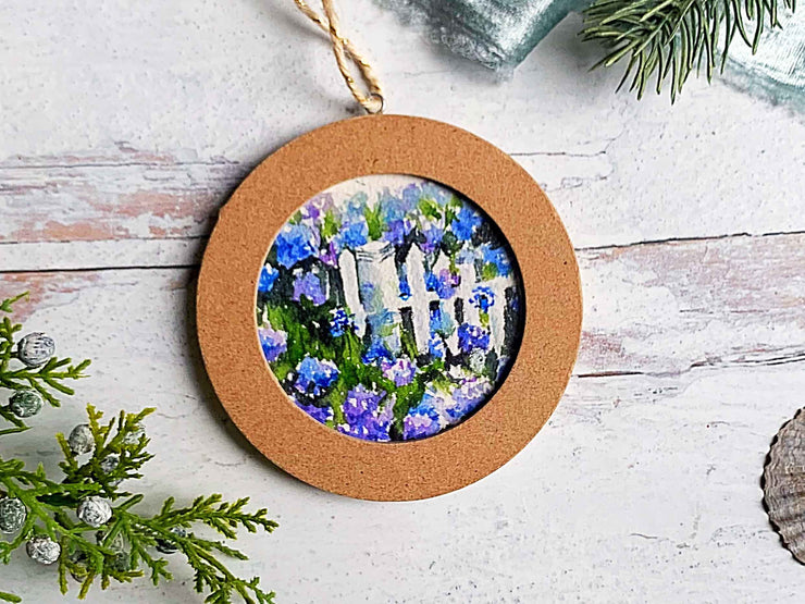 Hand-painted Watercolor "Hydrangea Fence" Ornament