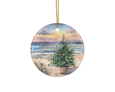 Beach Christmas Basket Ceramic Christmas Ornament