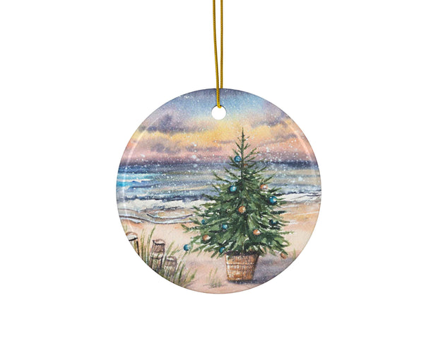 Beach Christmas Basket Ceramic Christmas Ornament