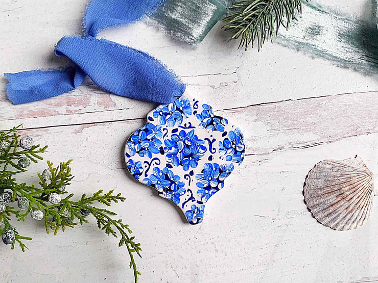 Hand-painted Blue Hydrangeas Ceramic Ornament