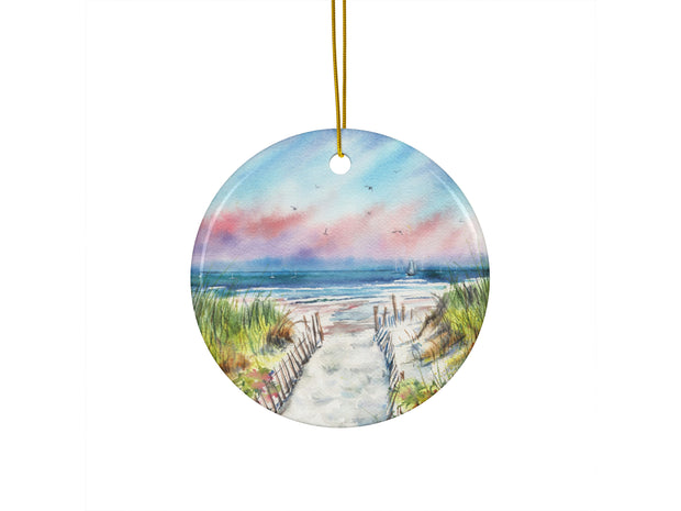 Sunset Beach Path Ceramic Christmas Ornament
