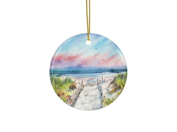 Sunset Beach Path Ceramic Christmas Ornament