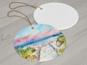 Sunset Beach Path Ceramic Christmas Ornament