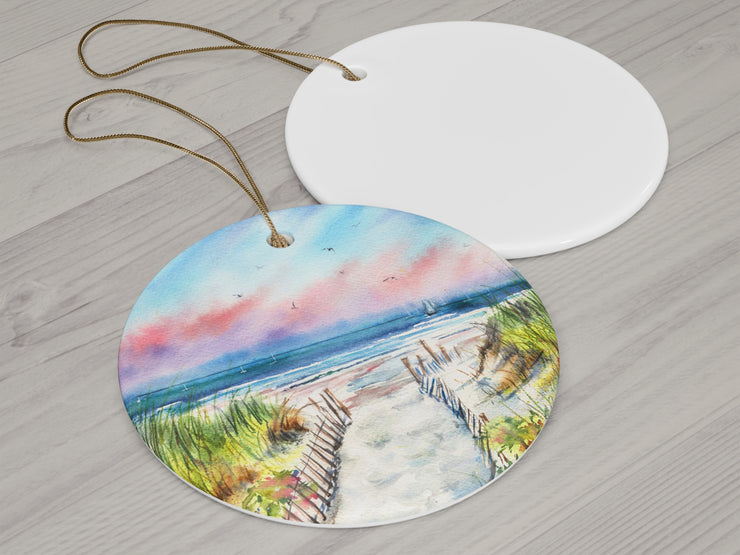 Sunset Beach Path Ceramic Christmas Ornament