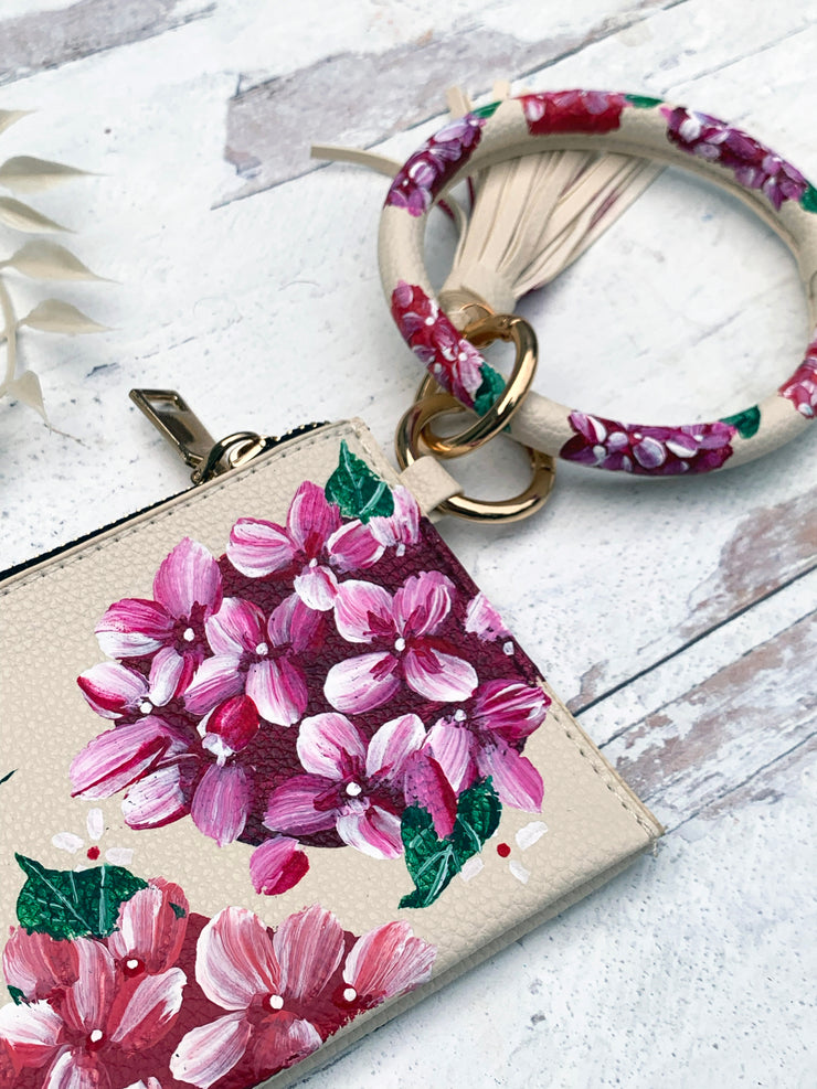 Custom Hand-Painted Hydrangea Wristlet
