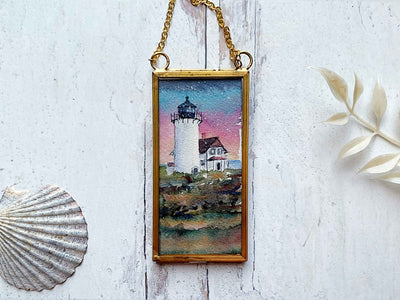Race Point Sunset Mini Original Painting in Hanging Brass Frame