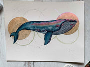 Metallic Right Whale Original Watercolor Painting