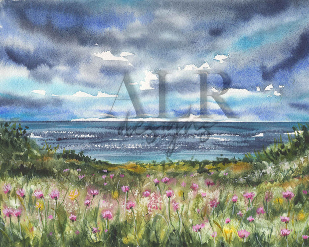 Seaside Wildflowers Coastal Watercolor Print – 5x7, 8x10, or 11x14 Fine Art by ALR Designs
