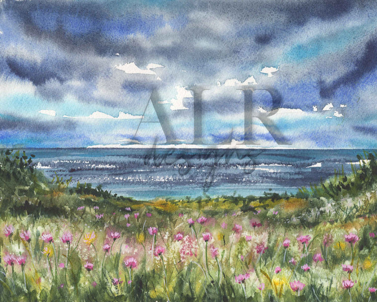 Seaside Wildflowers Coastal Watercolor Print – 5x7, 8x10, or 11x14 Fine Art by ALR Designs