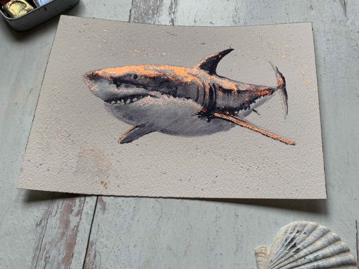 Metallic Shark 02 Original Watercolor Painting