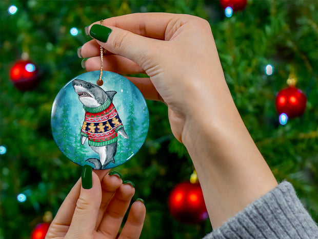 Christmas Sweater Shark Ceramic Christmas Ornament