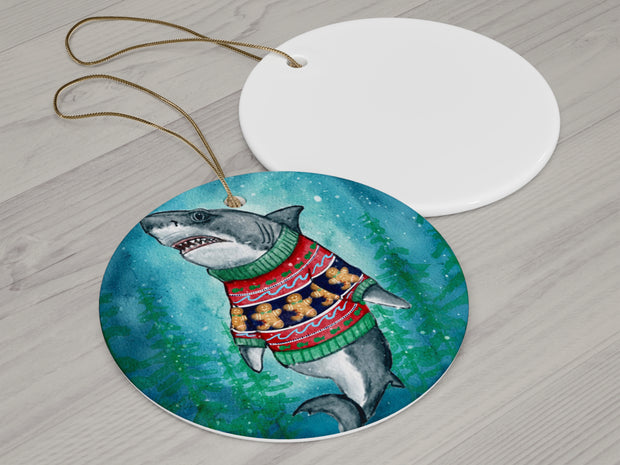 Christmas Sweater Shark Ceramic Christmas Ornament