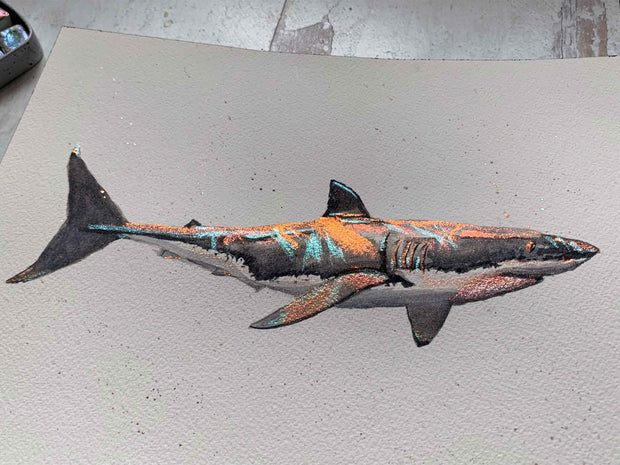 Metallic Shark 01 Original Watercolor Painting