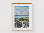 Steps Beach Sunset, Coastal Watercolor Print – 5x7, 8x10, or 11x14 Fine Art by ALR Designs