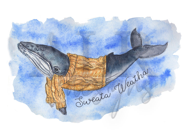 Sweata Weatha Whale 5x7 Blank Greeting Card