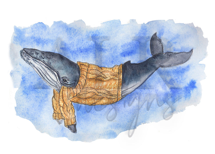 Sweata Weatha Whale 5x7 Blank Greeting Card