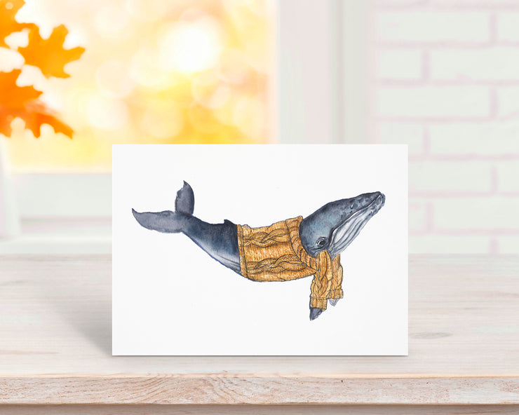 Sweata Weatha Whale 5x7 Blank Greeting Card