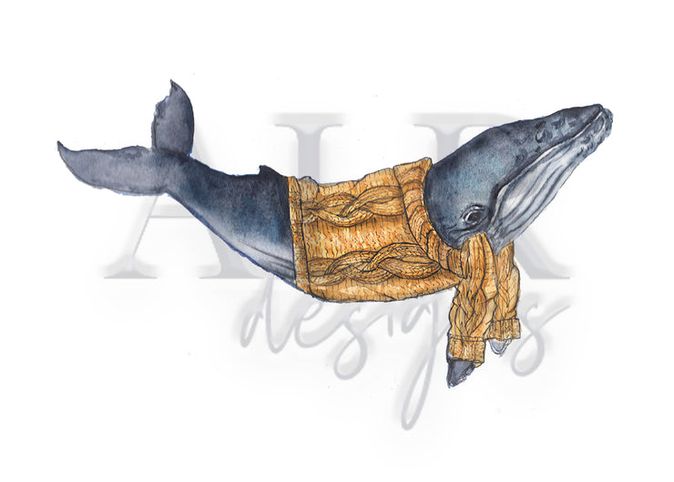 Sweata Weatha Whale 5x7 Blank Greeting Card