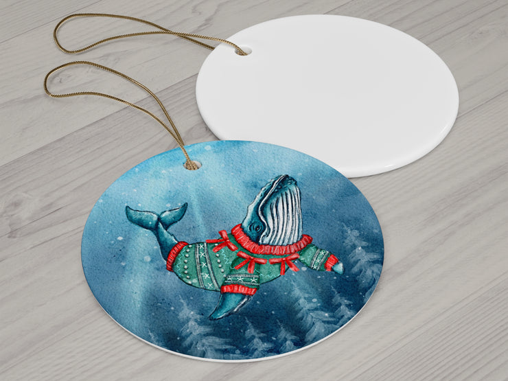 Christmas Sweater Whale Ceramic Christmas Ornament