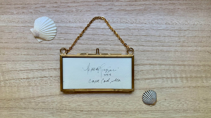 "Beach Fence" Mini Original Painting in Hanging Brass Frame
