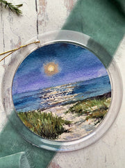 Hand-painted Watercolor "Moonlit Beach" Ornament