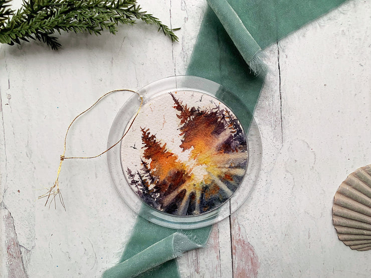 Hand-painted Watercolor "Tree Glow" Christmas" Ornament