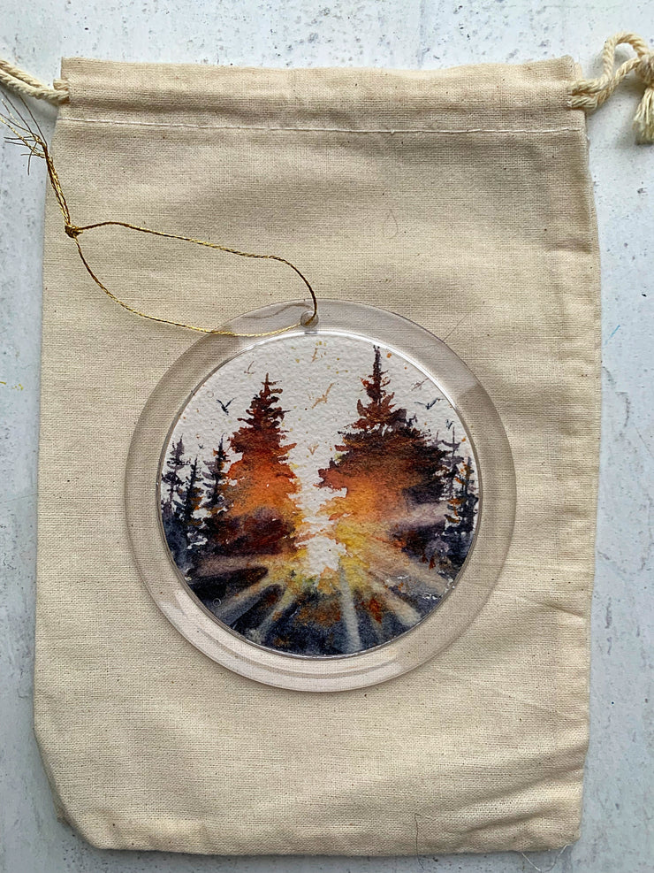 Hand-painted Watercolor "Tree Glow" Christmas" Ornament