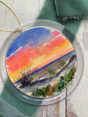 Hand-painted Watercolor "Sunset Dunes Christmas" Ornament