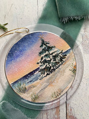 Hand-painted Watercolor " Christmas Dunes Tree" Ornament