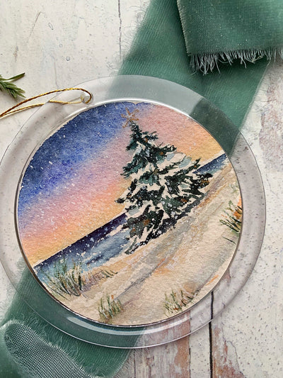 Hand-painted Watercolor " Christmas Dunes Tree" Ornament